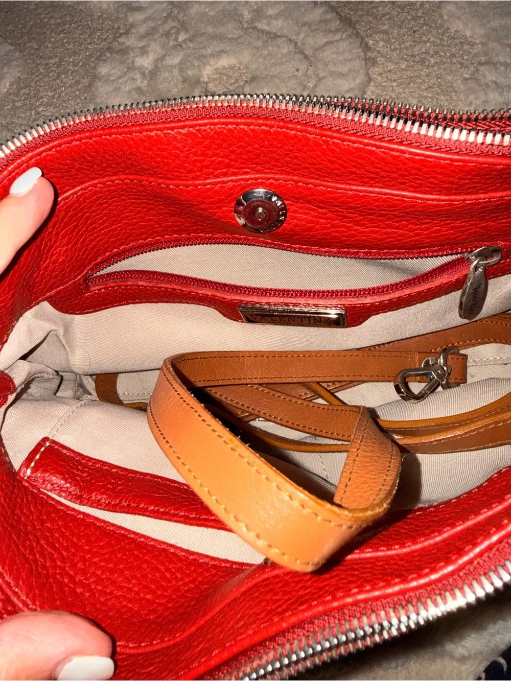 Valentina Red Pebbled Leather Zip Clutch